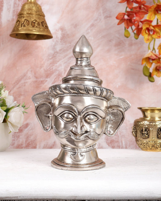 Brass Lord Shiva Mukhlingam silver plated Sculpture | 10" - Budhshiv.com