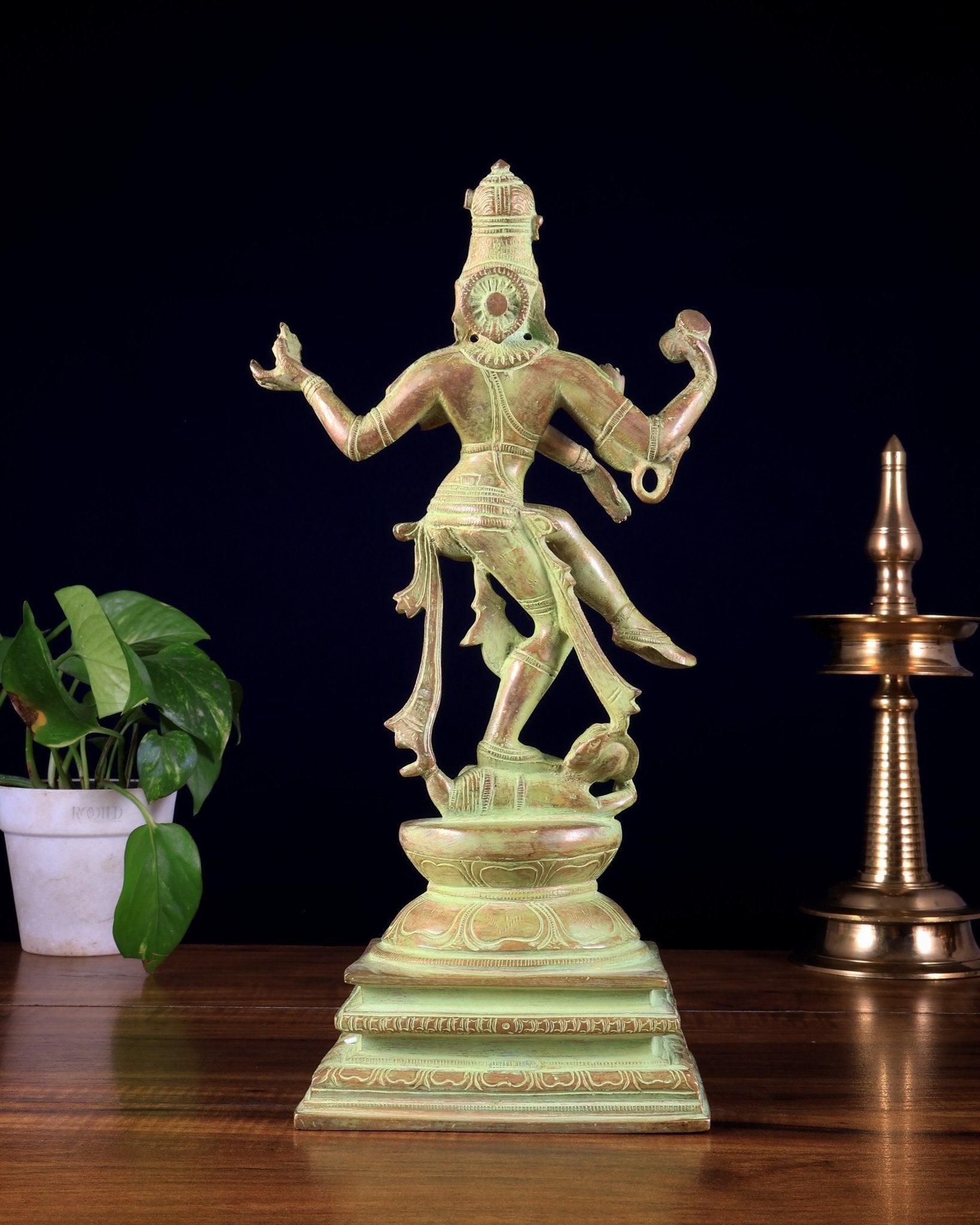 Brass Lord Shiva Nataraja Dancing Ananda Tandava Statue | Cosmic Dance Sculpture 13.5" - Budhshiv.com