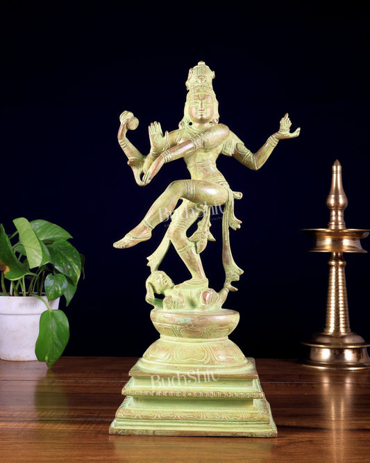 Brass Lord Shiva Nataraja Dancing Ananda Tandava Statue | Cosmic Dance Sculpture 13.5" - Budhshiv.com