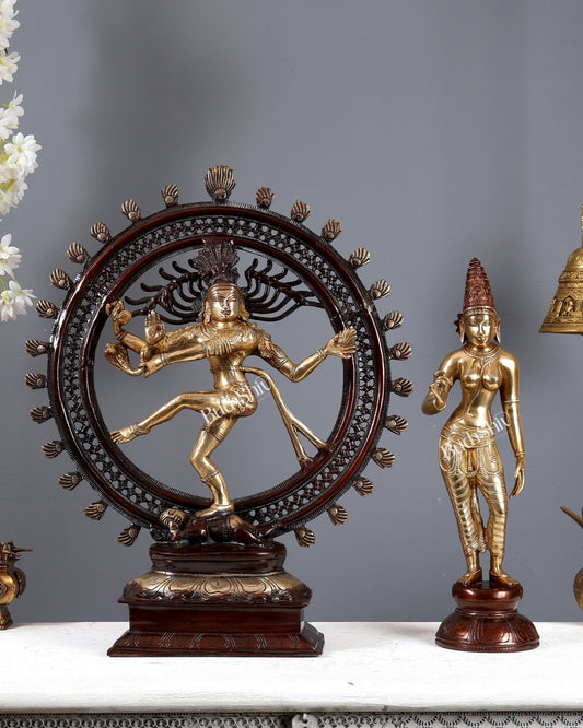 Brass Lord Shiva & Sivagami Parvati Utsava Murti Pair – Dual Tone Divine Sculpture Set 22 inch - Budhshiv.com