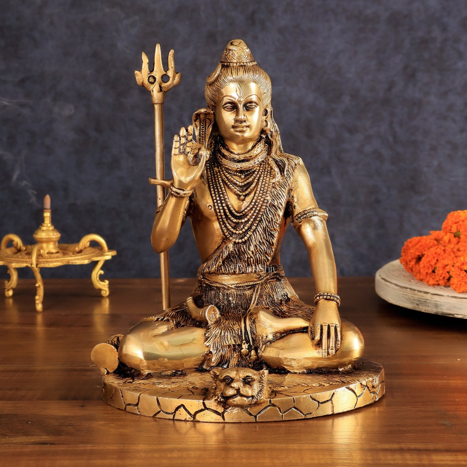 Brass Lord Shiva Statue | 10" enhanced carvings - Budhshiv.com