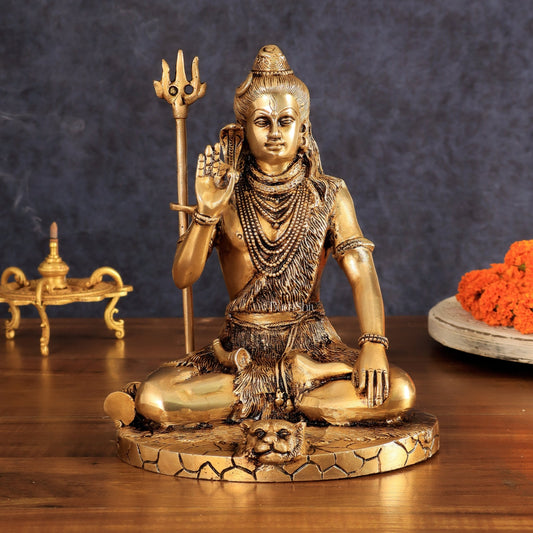 Brass Lord Shiva Statue | 10" enhanced carvings - Budhshiv.com