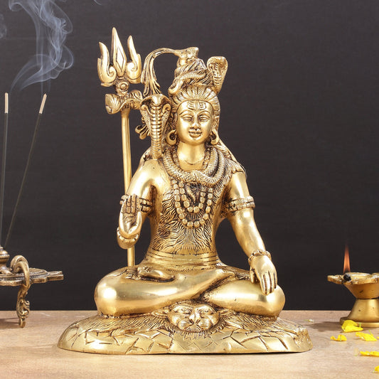 Brass Lord Shiva Statue aashirwad Mudra | Height 10" - Budhshiv.com