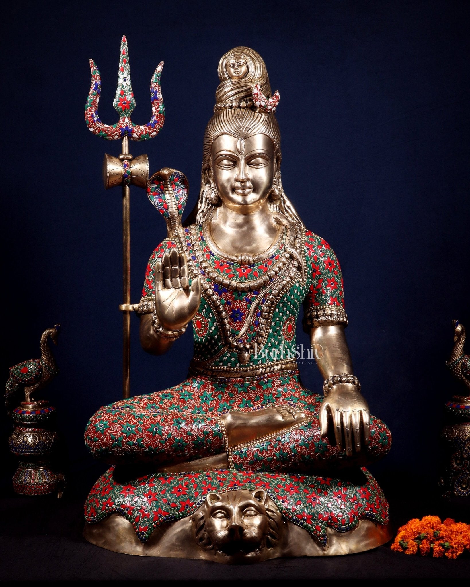 Brass Lord Shiva Statue in Aashirwaad Mudra - 36" - Budhshiv.com