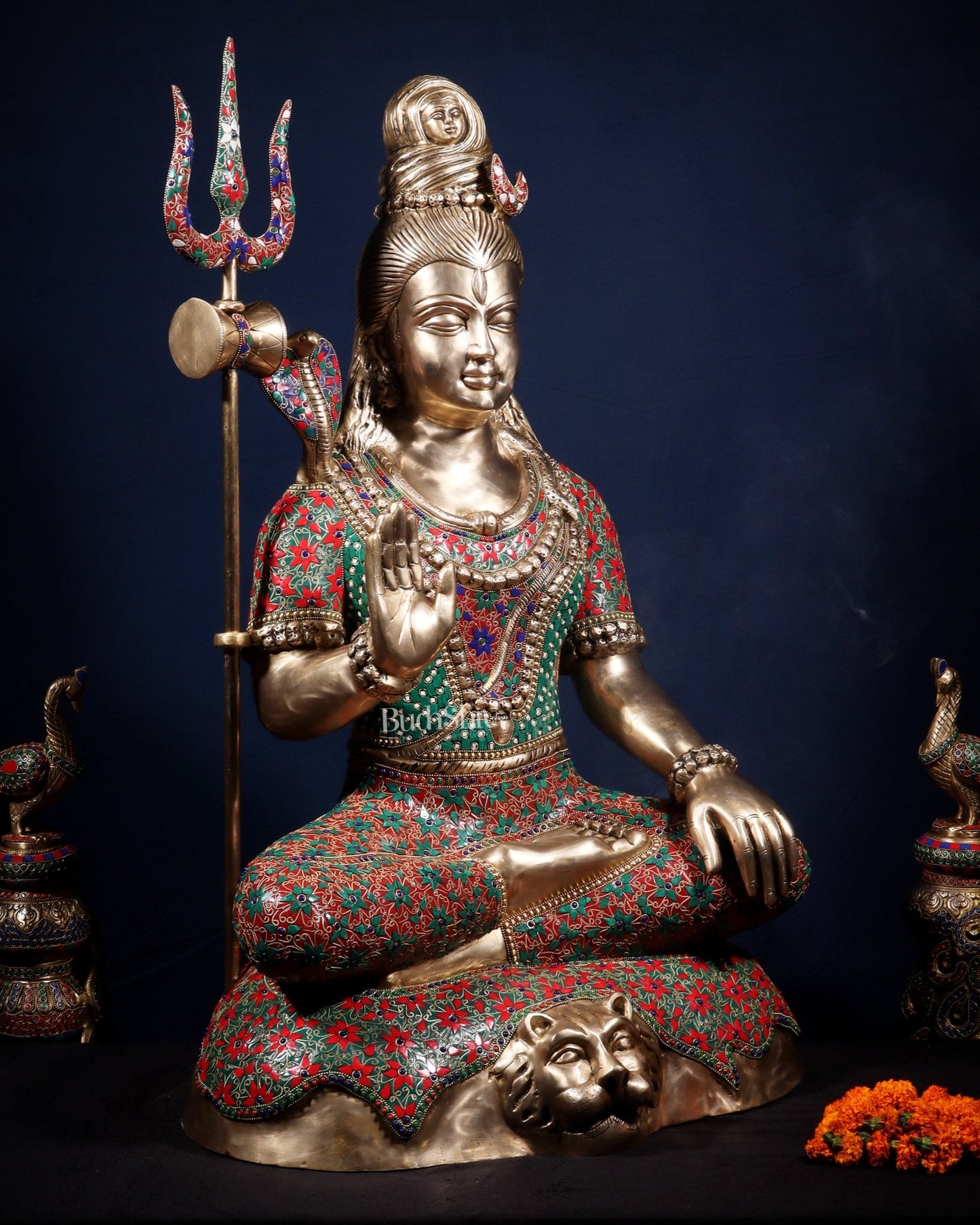 Brass Lord Shiva Statue in Aashirwaad Mudra - 36" - Budhshiv.com