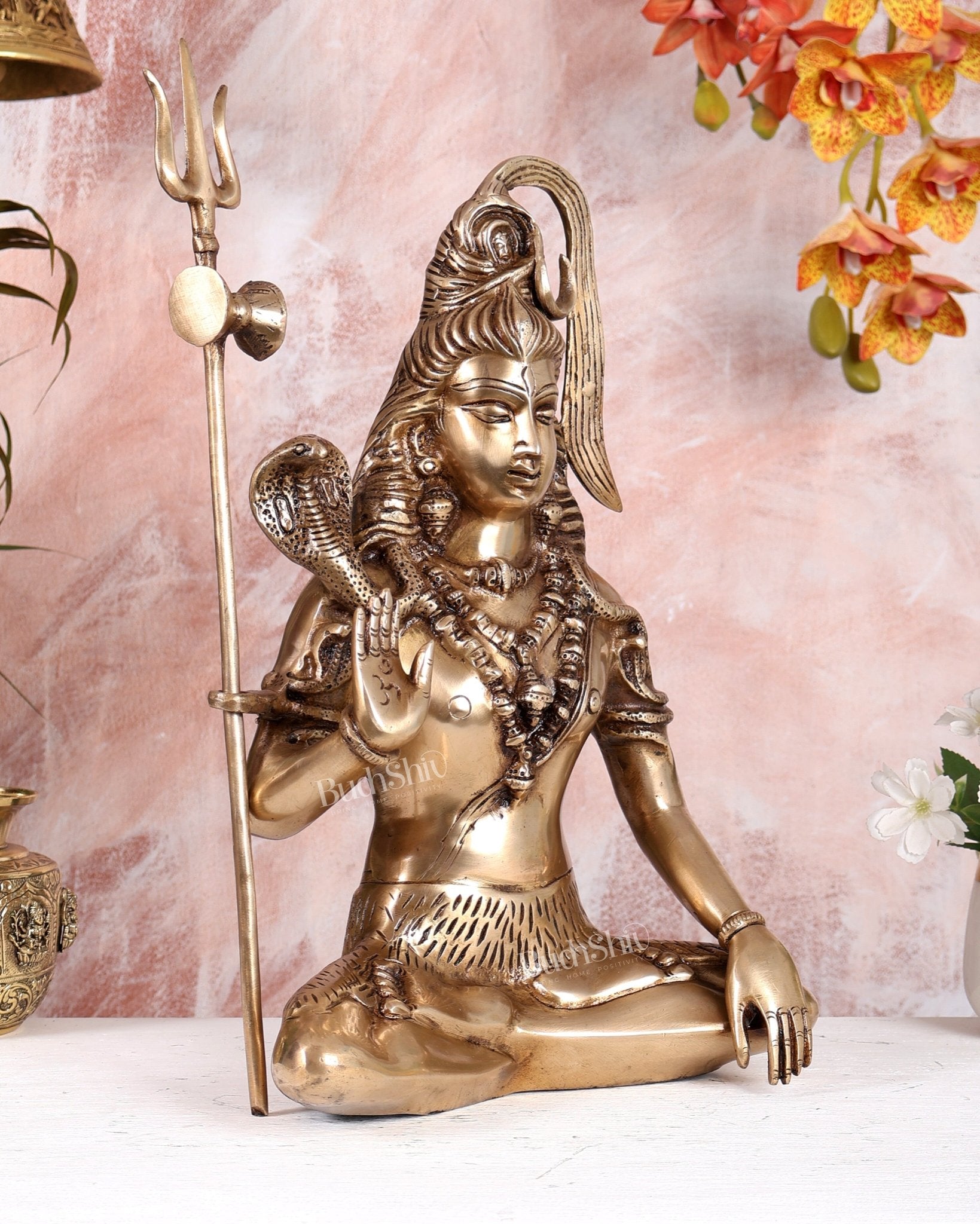 Brass Lord Shiva Statue – Sharp Features Handcrafted Divine Sculpture (16 Inches) - Budhshiv.com