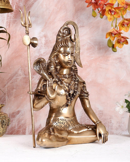 Brass Lord Shiva Statue – Sharp Features Handcrafted Divine Sculpture (16 Inches) - Budhshiv.com