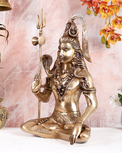 Brass Lord Shiva Statue – Sharp Features Handcrafted Divine Sculpture (16 Inches) - Budhshiv.com