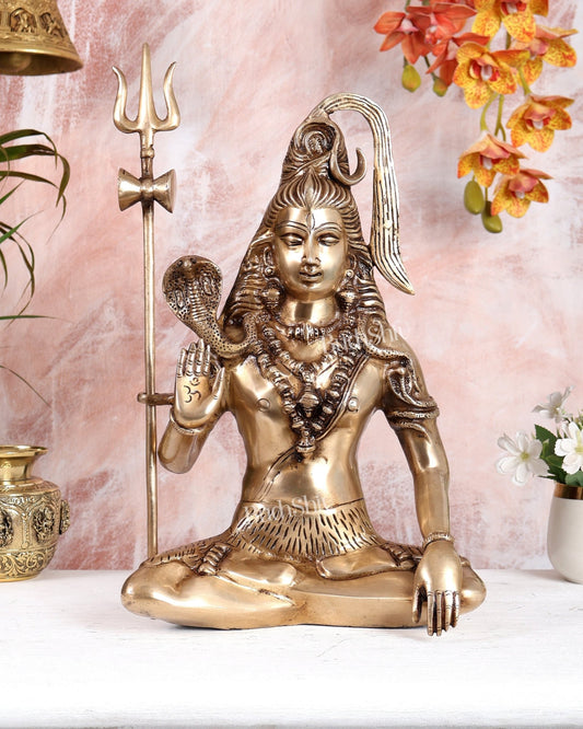 Brass Lord Shiva Statue – Sharp Features Handcrafted Divine Sculpture (16 Inches) - Budhshiv.com