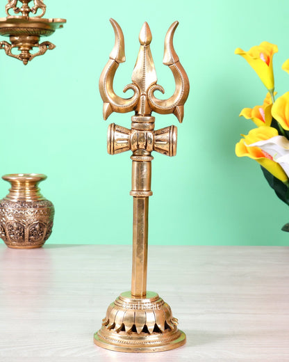 Brass Lord Shiva Trishul for table tops - 13.5" - Budhshiv.com