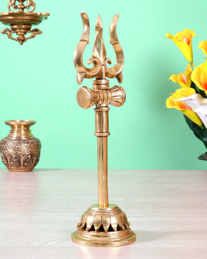 Brass Lord Shiva Trishul for table tops - 13.5" - Budhshiv.com