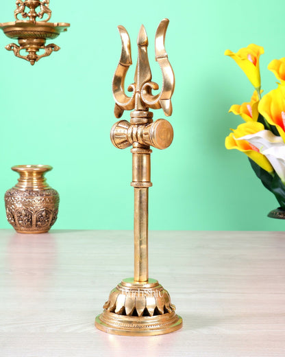 Brass Lord Shiva Trishul for table tops - 13.5" - Budhshiv.com