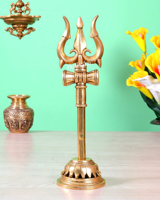 Brass Lord Shiva Trishul for table tops - 13.5" - Budhshiv.com