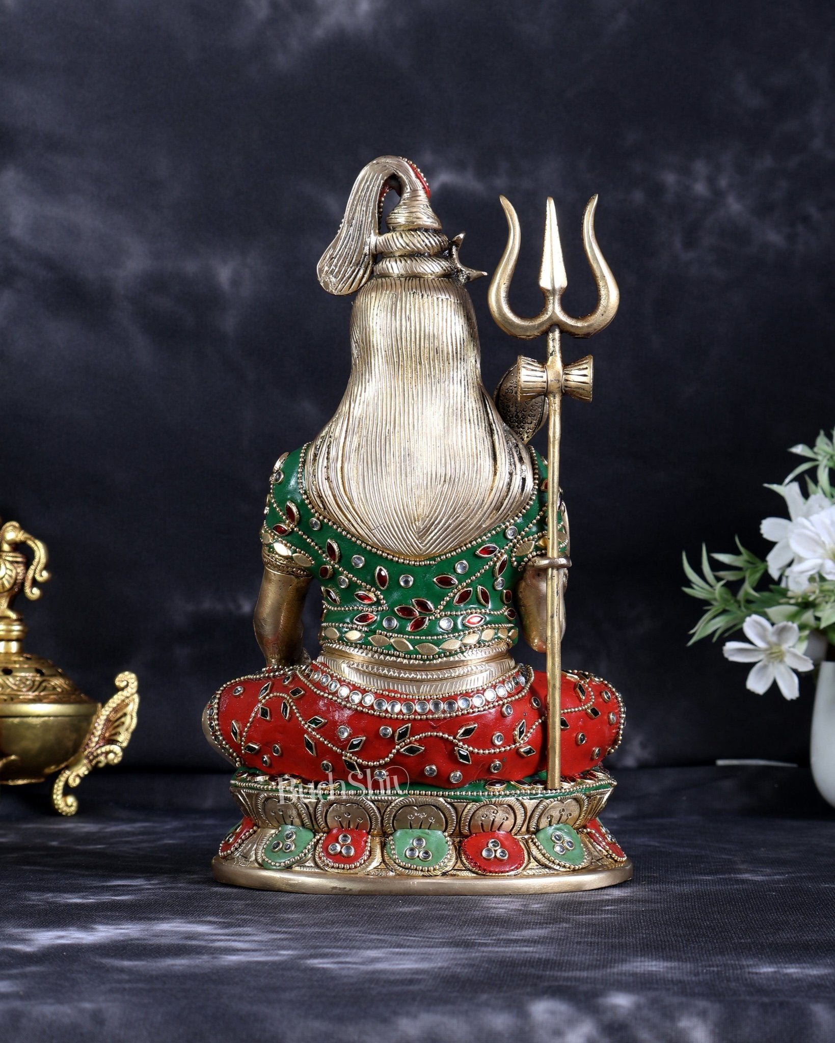 Brass Lord Shiva with Kamandal Statue – Blessing Mudra Divine Idol (10 Inch) with stonework - Budhshiv.com