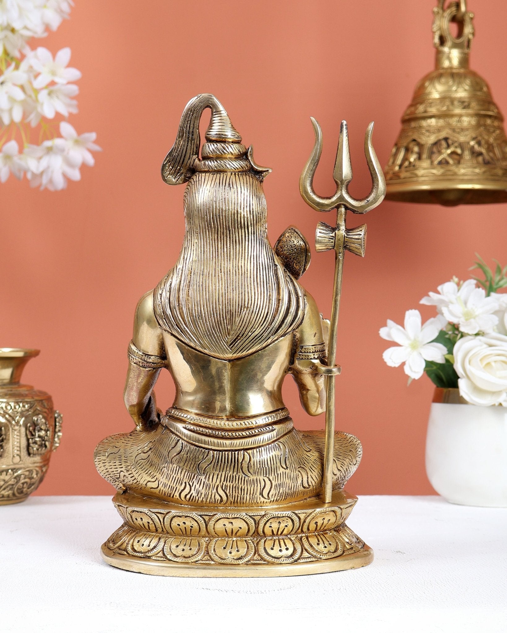 Brass Lord Shiva with Kamandal Statue – Blessing Mudra Divine Idol (10 Inches) - Budhshiv.com