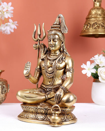 Brass Lord Shiva with Kamandal Statue – Blessing Mudra Divine Idol (10 Inches) - Budhshiv.com