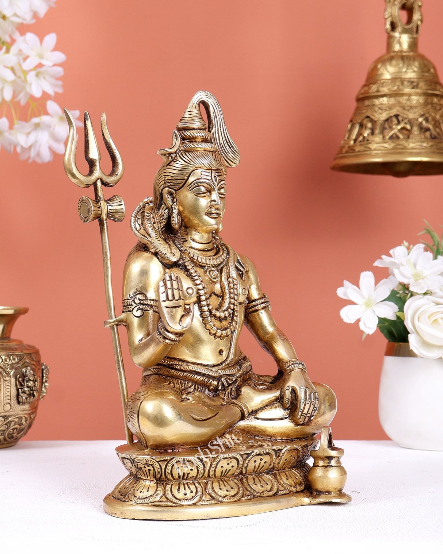 Brass Lord Shiva with Kamandal Statue – Blessing Mudra Divine Idol (10 Inches) - Budhshiv.com