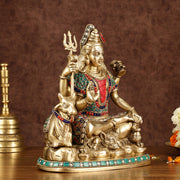 Brass lord Shiva with nandi 9 " - Budhshiv.com