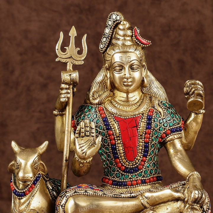 Brass lord Shiva with nandi 9 " - Budhshiv.com