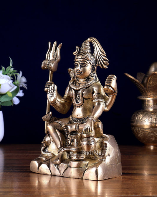 Brass Lord Shiva with Nandi Idol – 7 inch - Budhshiv.com