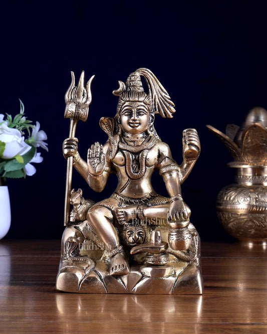 Brass Lord Shiva with Nandi Idol – 7 inch - Budhshiv.com