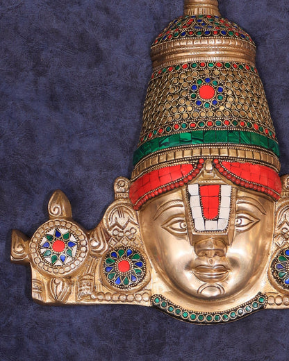 Brass Lord Tirupati Balaji Face with Shankhu Chakra | 12x13 inch - Budhshiv.com