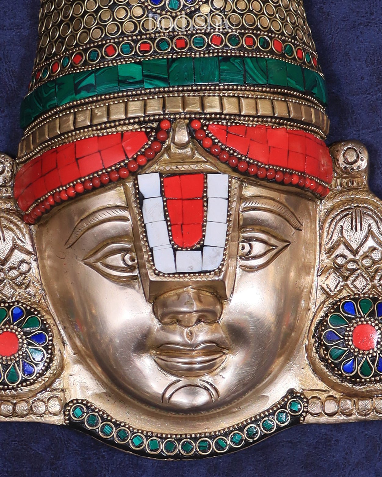 Brass Lord Tirupati Balaji Face with Shankhu Chakra | 12x13 inch - Budhshiv.com