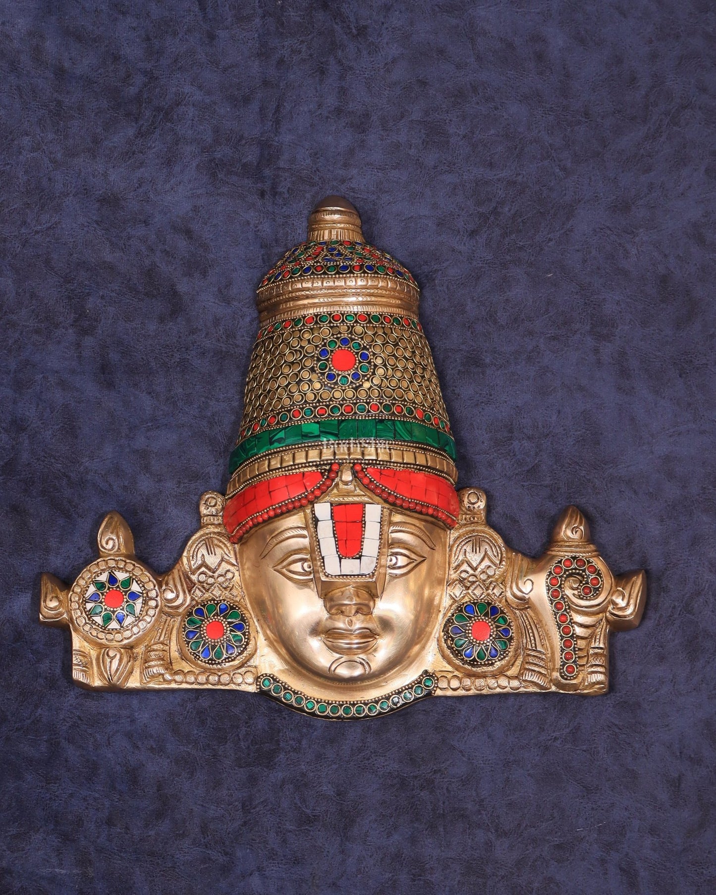 Brass Lord Tirupati Balaji Face with Shankhu Chakra | 12x13 inch - Budhshiv.com