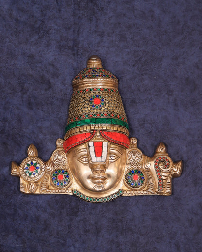 Brass Lord Tirupati Balaji Face with Shankhu Chakra | 12x13 inch - Budhshiv.com