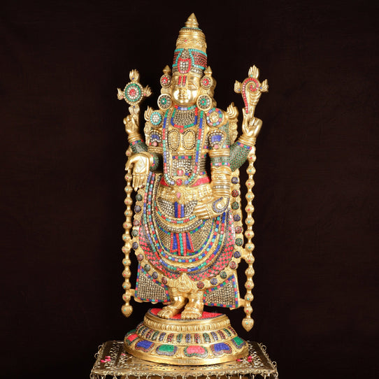 Brass Lord Venkateshwara Swamy Tirupati Balaji statue with Brass Pedestal 59" - Budhshiv.com