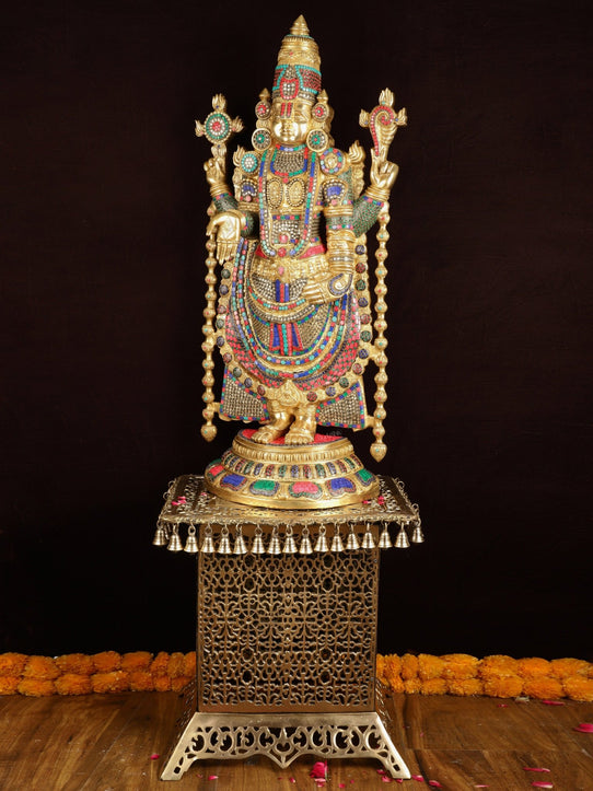 Brass Lord Venkateshwara Swamy Tirupati Balaji statue with Brass Pedestal 59" - Budhshiv.com
