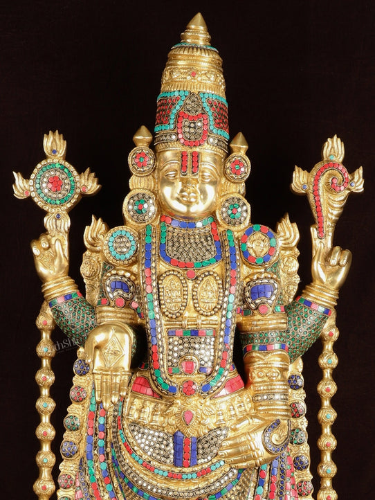 Brass Lord Venkateshwara Swamy Tirupati Balaji statue with Brass Pedestal 59" - Budhshiv.com