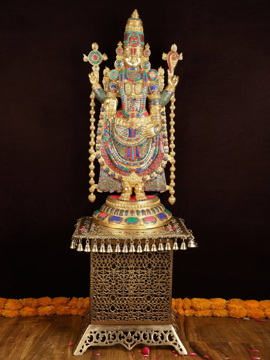 Brass Lord Venkateshwara Swamy Tirupati Balaji statue with Brass Pedestal 59" - Budhshiv.com