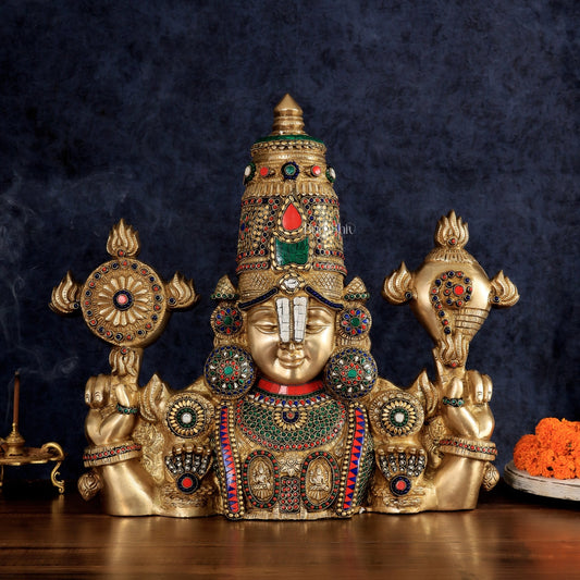Brass Lord Venkateshwara Tirupati Balaji Face Wall Hanging 20" - Budhshiv.com
