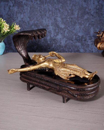 Brass Lord Vishnu in Yog Nidra on Sheshanaaga – Superfine Sculpture 9.5" - Budhshiv.com