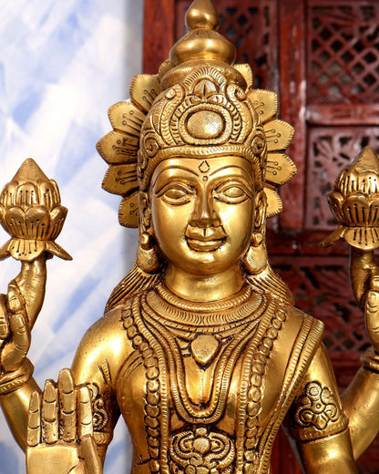 Brass Lord Vishnu & Lakshmi Standing Idol Pair | Large 2-Piece Temple Statue | Pure Brass Vaishnava Sculpture - Budhshiv.com