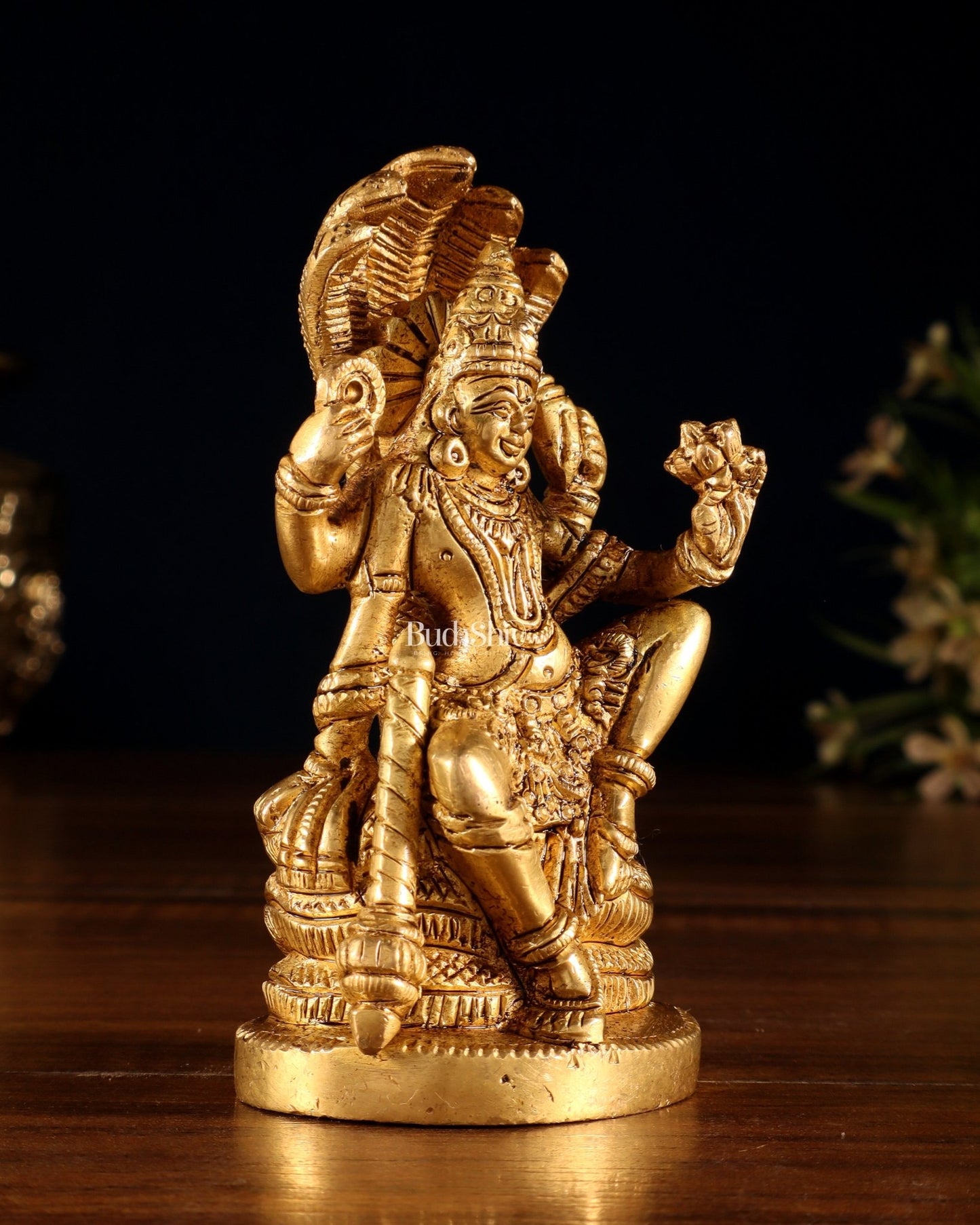 Brass Lord Vishnu Seated on Sheshanaaga – Handcrafted Idol 4.5" - Budhshiv.com