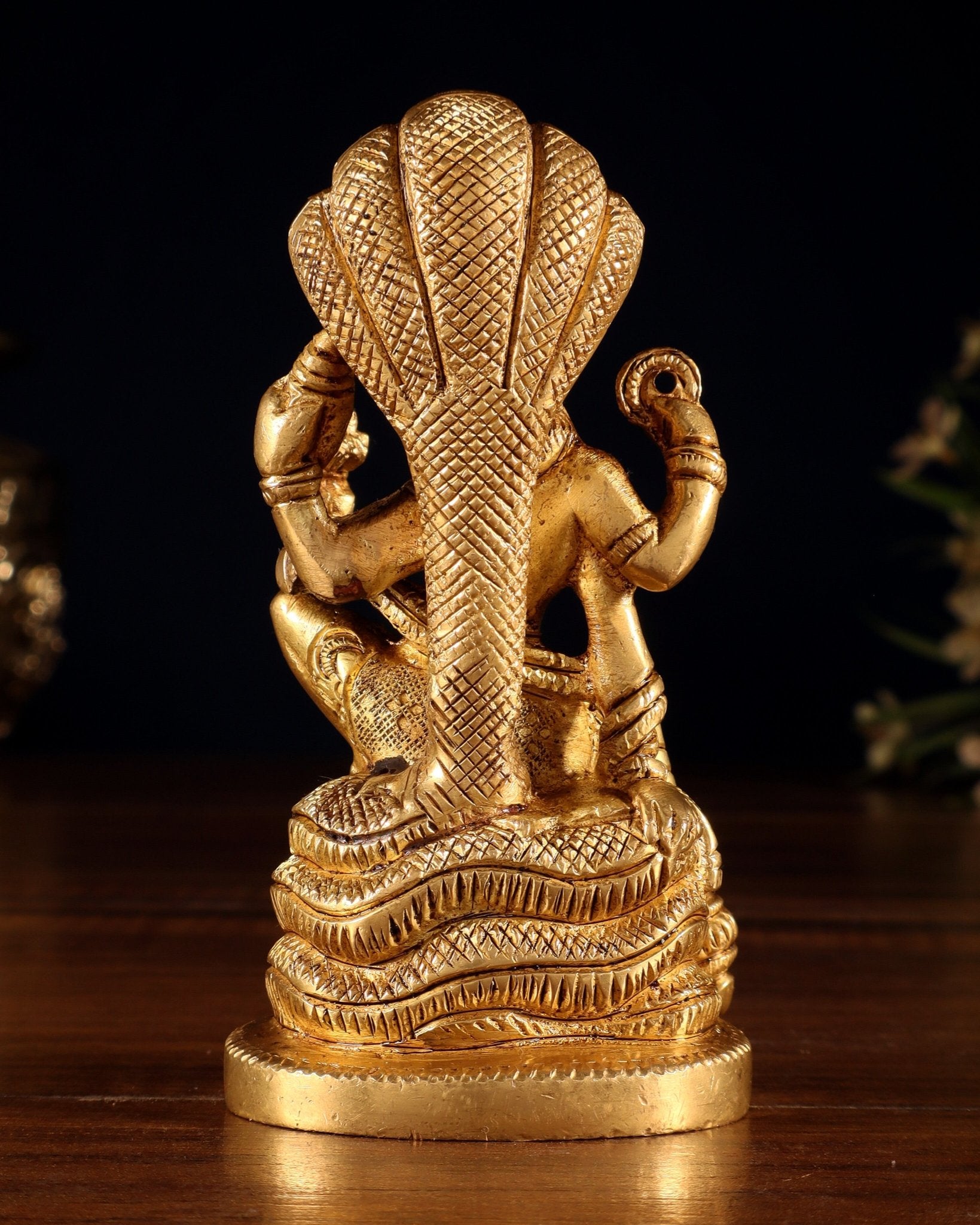 Brass Lord Vishnu Seated on Sheshanaaga – Handcrafted Idol 4.5" - Budhshiv.com