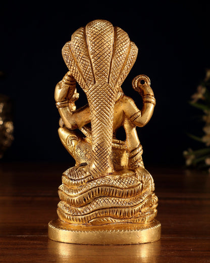 Brass Lord Vishnu Seated on Sheshanaaga – Handcrafted Idol 4.5" - Budhshiv.com
