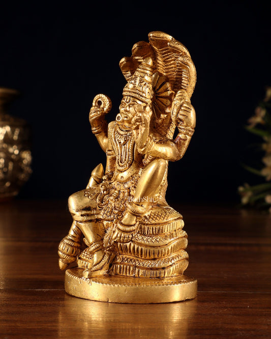 Brass Lord Vishnu Seated on Sheshanaaga – Handcrafted Idol 4.5" - Budhshiv.com