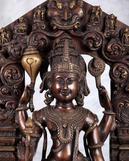 Brass Lord Vishnu Superfine Statue 29" with dashavatar Prabhavali - Budhshiv.com