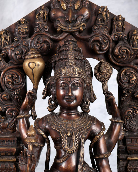 Brass Lord Vishnu Superfine Statue 29" with dashavatar Prabhavali - Budhshiv.com