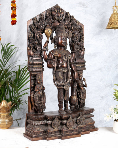Brass Lord Vishnu Superfine Statue 29" with dashavatar Prabhavali - Budhshiv.com