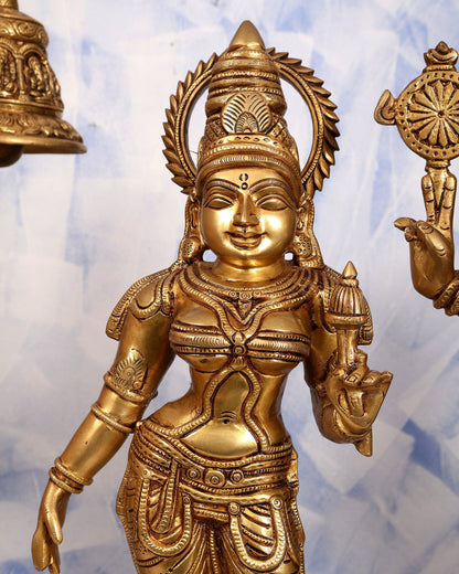 Brass Lord Vishnu with Bhudevi & Sridevi Idol Set | Large 3-Piece Temple Statue | Pure Brass Vaishnava Sculpture 25 inch - Budhshiv.com