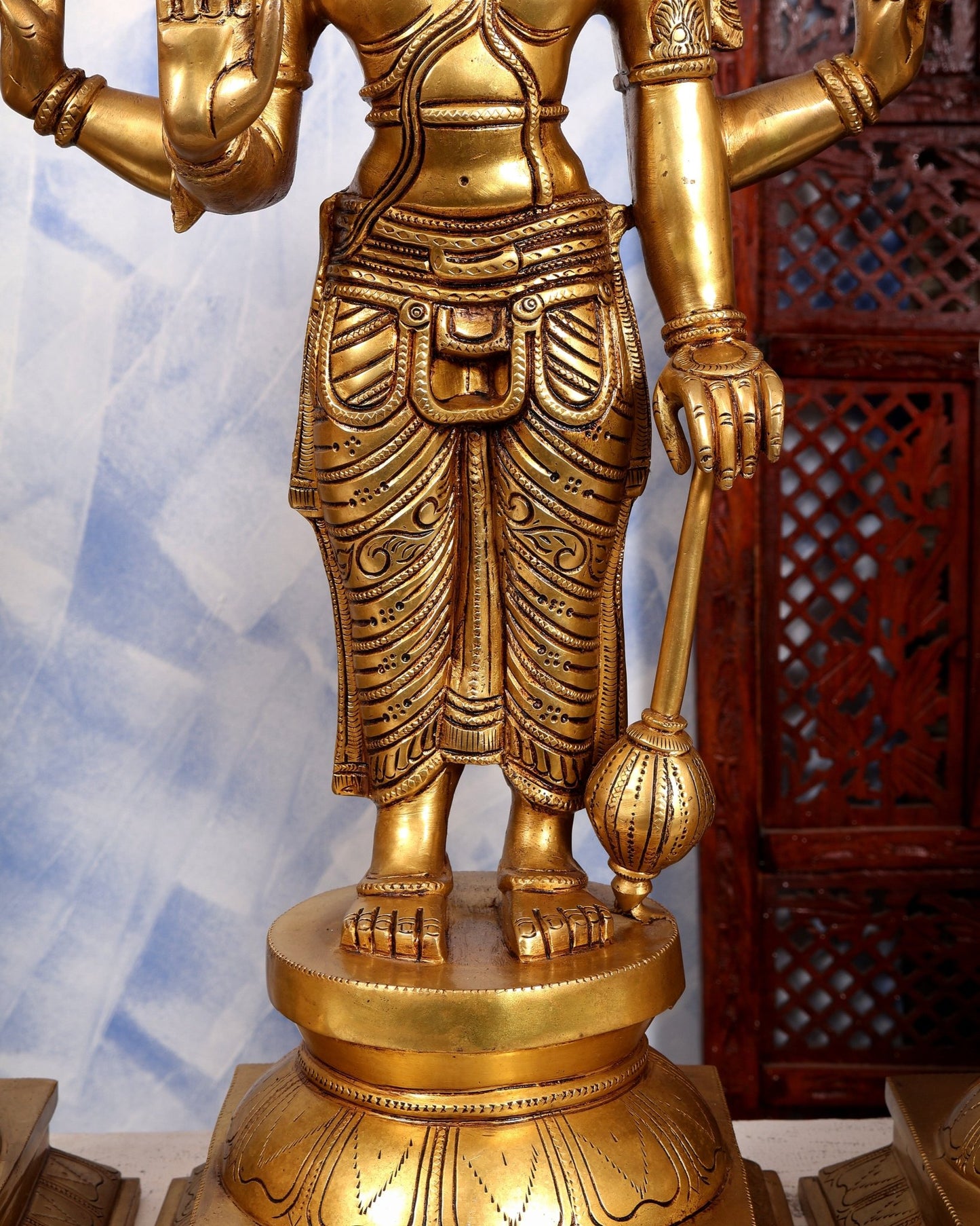 Brass Lord Vishnu with Bhudevi & Sridevi Idol Set | Large 3-Piece Temple Statue | Pure Brass Vaishnava Sculpture 25 inch - Budhshiv.com