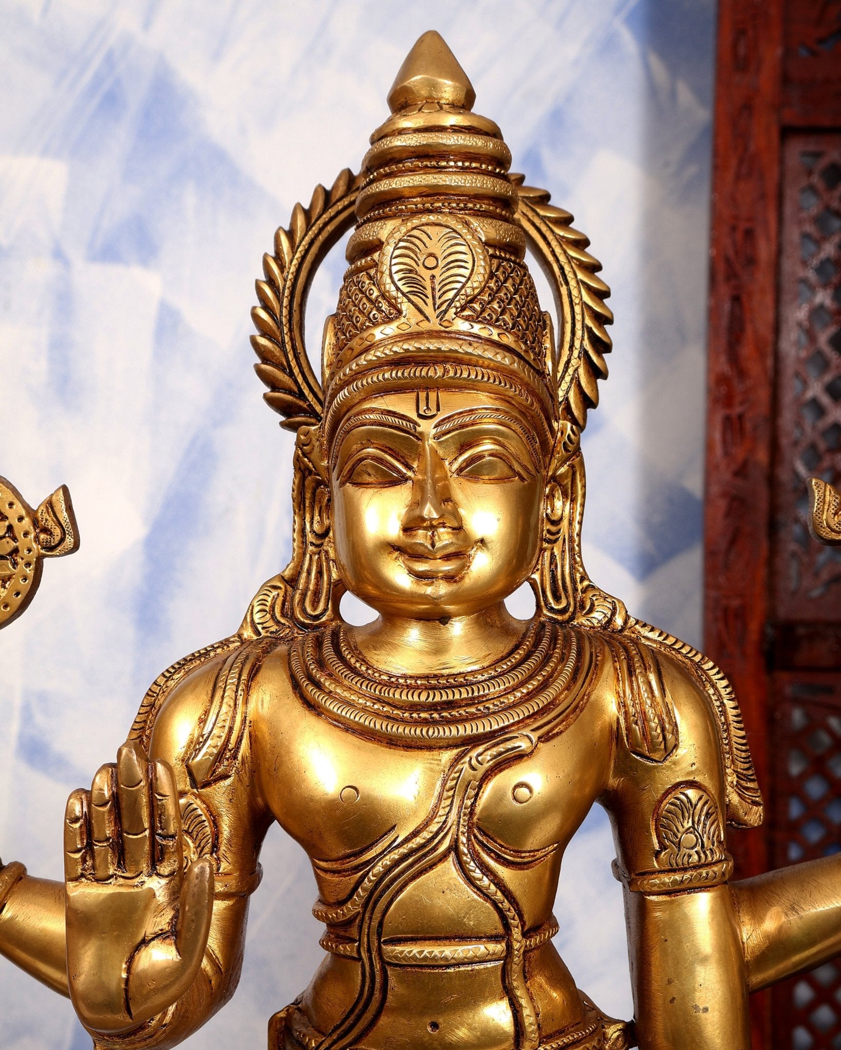 Brass Lord Vishnu with Bhudevi & Sridevi Idol Set | Large 3-Piece Temple Statue | Pure Brass Vaishnava Sculpture 25 inch - Budhshiv.com