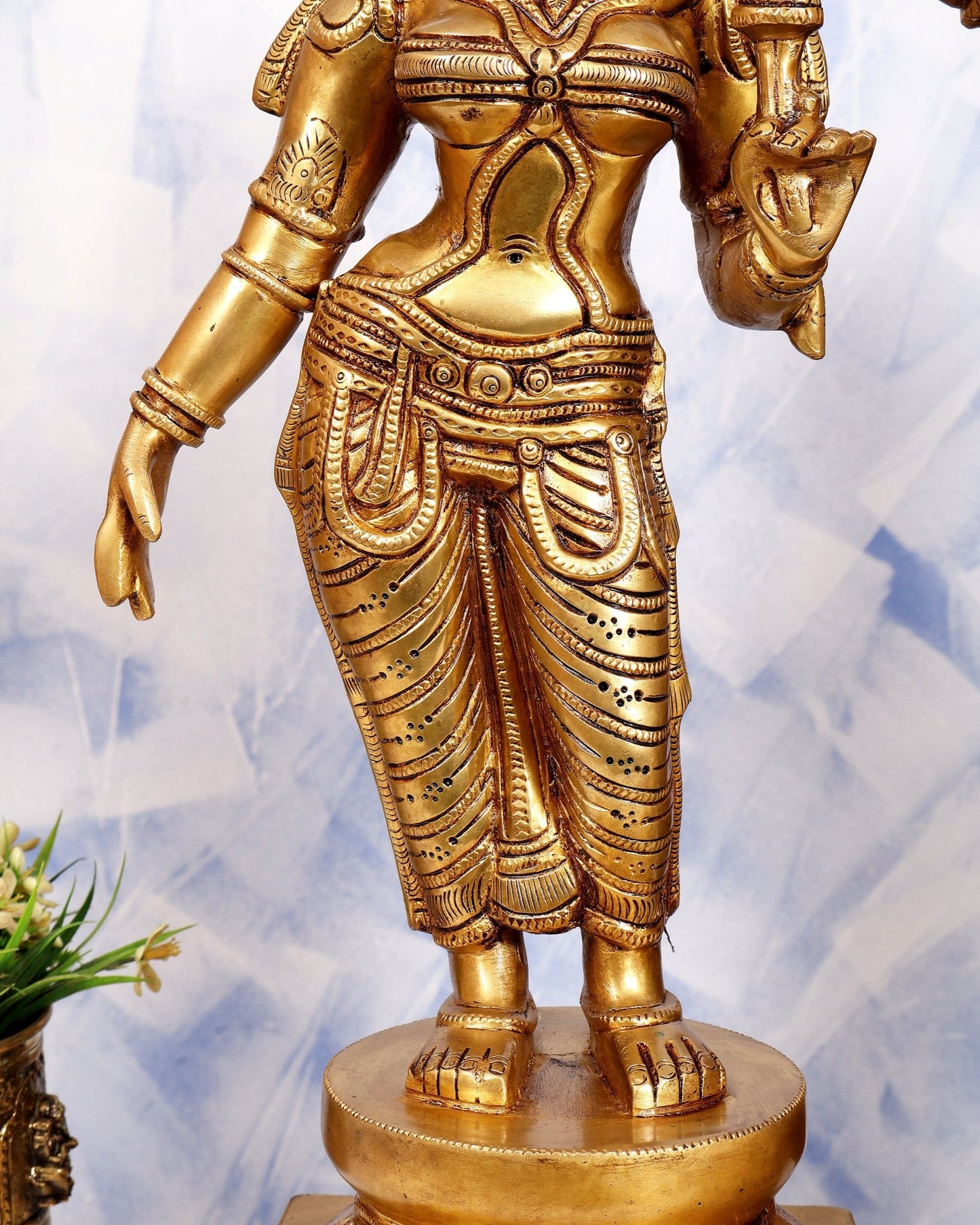 Brass Lord Vishnu with Bhudevi & Sridevi Idol Set | Large 3-Piece Temple Statue | Pure Brass Vaishnava Sculpture 25 inch - Budhshiv.com