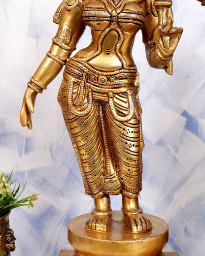 Brass Lord Vishnu with Bhudevi & Sridevi Idol Set | Large 3-Piece Temple Statue | Pure Brass Vaishnava Sculpture 25 inch - Budhshiv.com