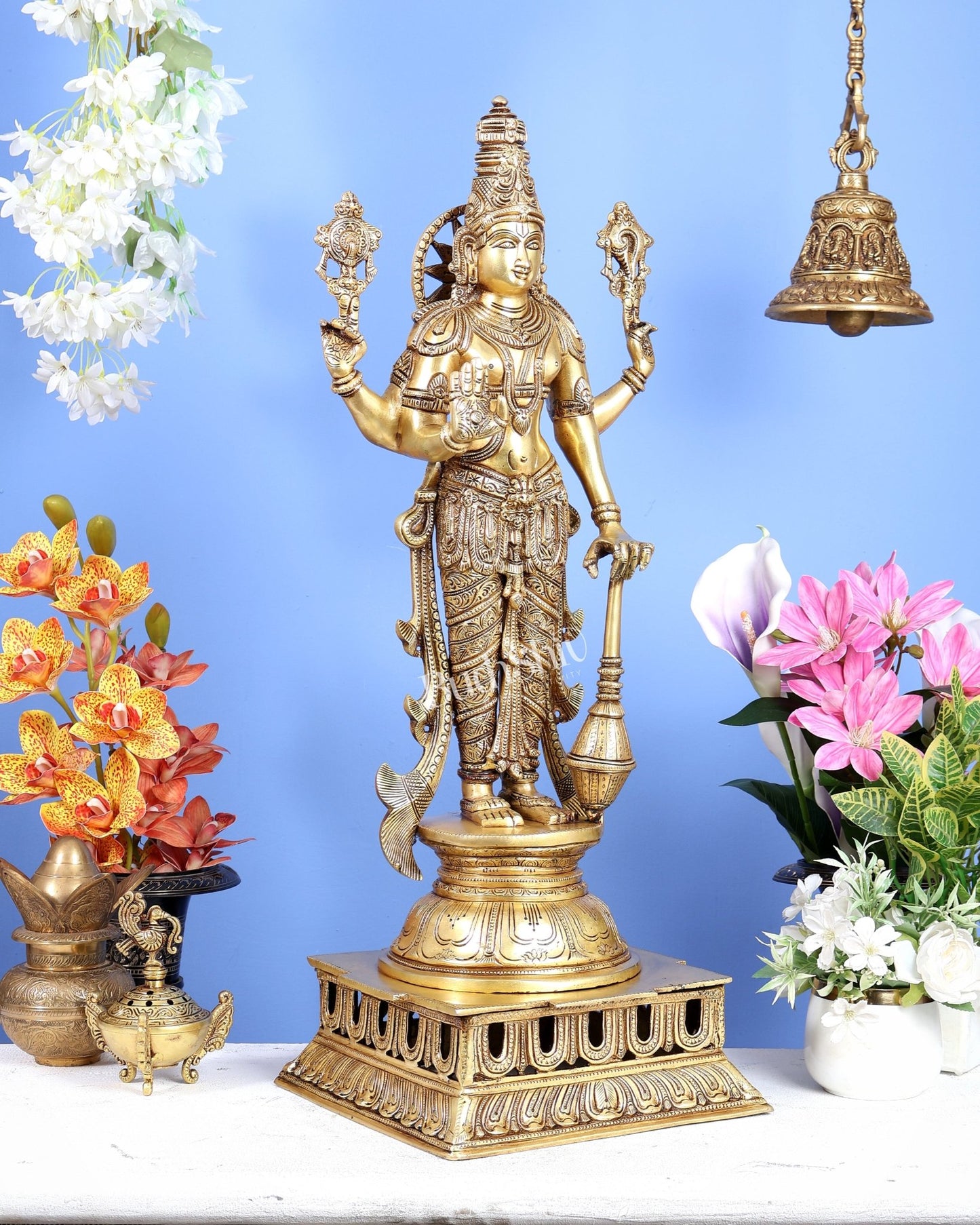 Brass Lord Vishnu with Gada Statue – Grand Handcrafted Divine Sculpture (30 Inches) - Budhshiv.com