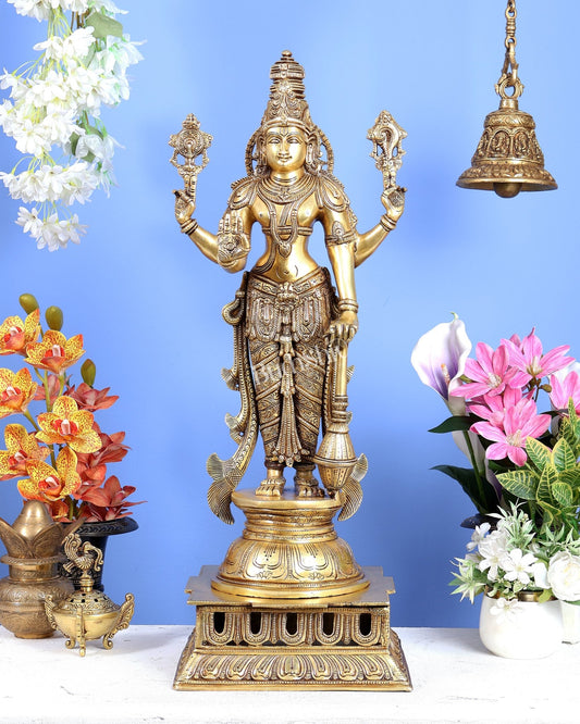 Brass Lord Vishnu with Gada Statue – Grand Handcrafted Divine Sculpture (30 Inches) - Budhshiv.com